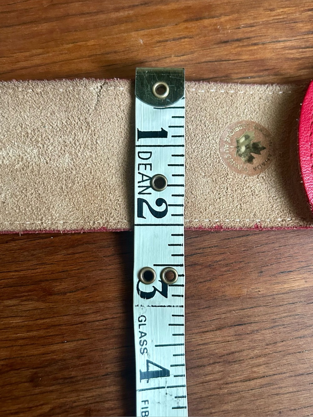 Authentic vintage Au Coton red leather belt, proudly made in Canada. - Picture 10 of 11